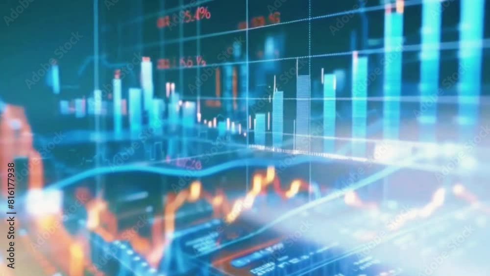 A bar chart representing the correlation between two different stock prices over a specified time period, 4K stock market graph Background High-Quality Hyper-realistic Animation Video