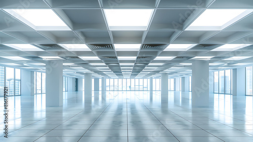 Interior of modern empty office buildingOpen ceiling design   Generative AI