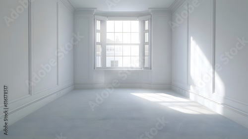 Old Victorian House Living Room Refurbished with Grey Carpet and Flash White Painted Walls  Unfurnished Empty Room in London UK : Generative AI © Generative AI