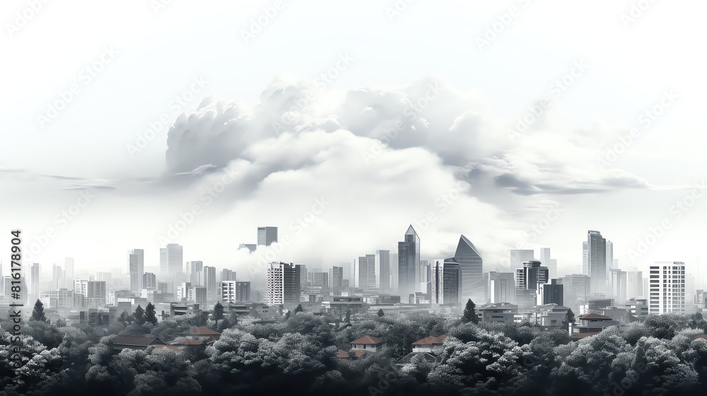 Landscape flat design top view urban skyline theme 3D render Black and white