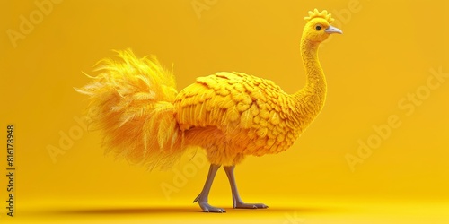 Yellow bird on a yellow background. The bird looks elegant and attractive with detailed plumage