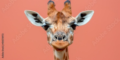Giraffe muzzle on a pastel background, Beautiful cute animal with emotions, concept: postcard banner copy space © Neuro architect