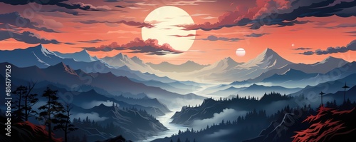 Landscape flat design top view mountain ranges theme animation Triadic Color Scheme photo