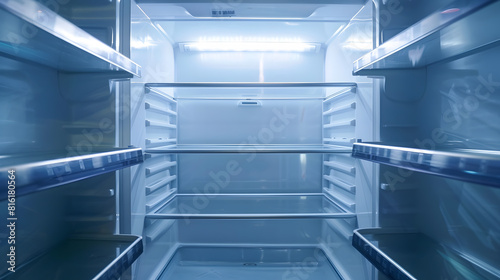 Refrigerator Open door of an empty fridge Household appliances in the store Electrical equipment and household goods Kitchen appliances in the mall : Generative AI