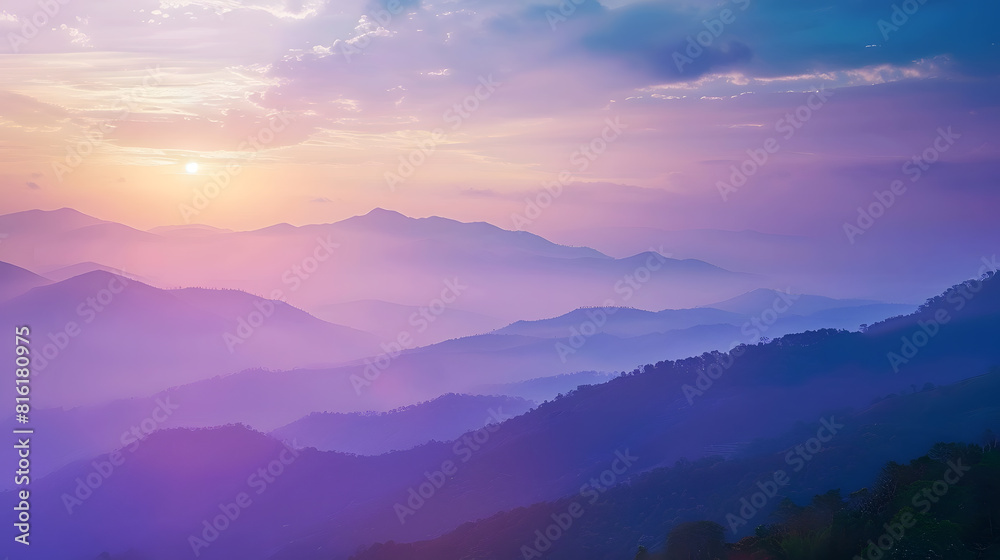 landscape and sky background concept nature of north Thailand fogladen valleys wintery mountain passes of Mae hong son province  top view on the mountain sunrise and sunset : Generative AI