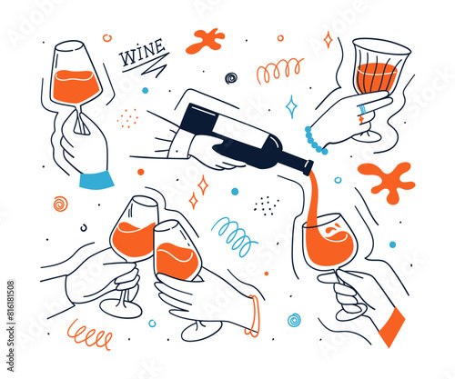 Wine scene with wineglass in hand composition