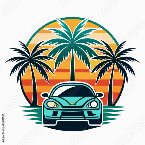 summer-design-with-palms-trees-reflection-on-car-s © VarotChondra
