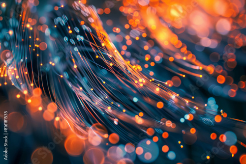 Fiber Optic Data Transfer  Abstract Close-Up in Light Orange and Dark Blue