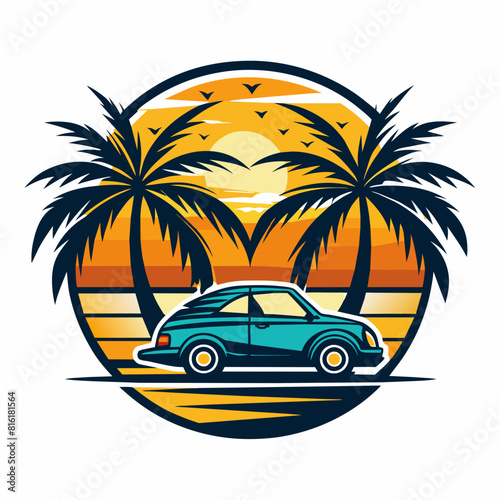 summer-design-with-palms-trees-reflection-on-car-s © VarotChondra