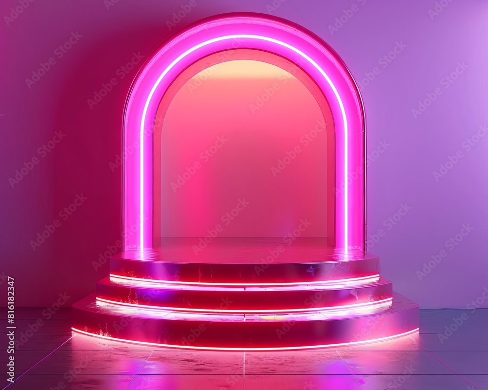 Pink glowing arch and podium. Pink glowing arch and podium.
