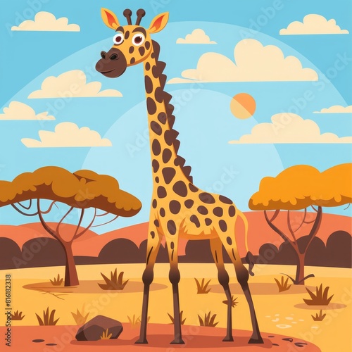 cartoon one giraffe in africa flat illustration.