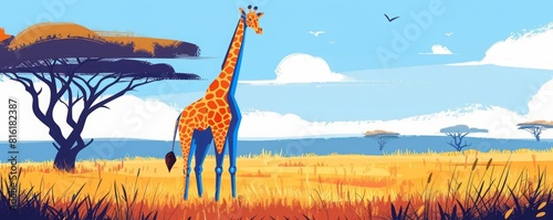 cartoon one giraffe in africa flat illustration.