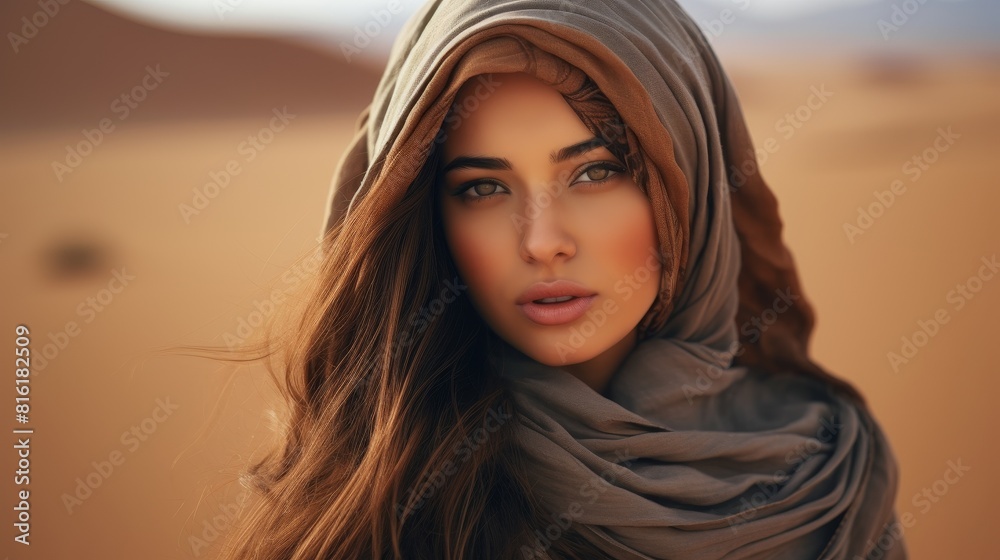 Cute young woman with a scarf on her head in the desert
Cute young woman with a scarf on her head in the desert