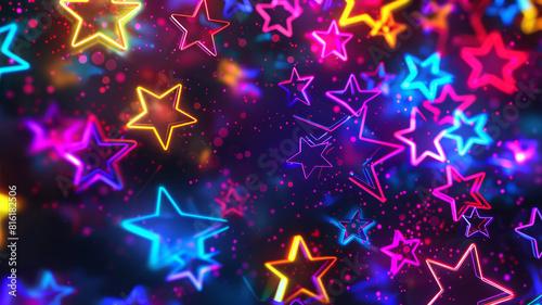 Colorful Neon Stars on Dark Background