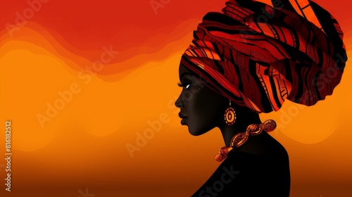 Illustration of a beautiful African woman wearing a turban on a abstrackt background photo