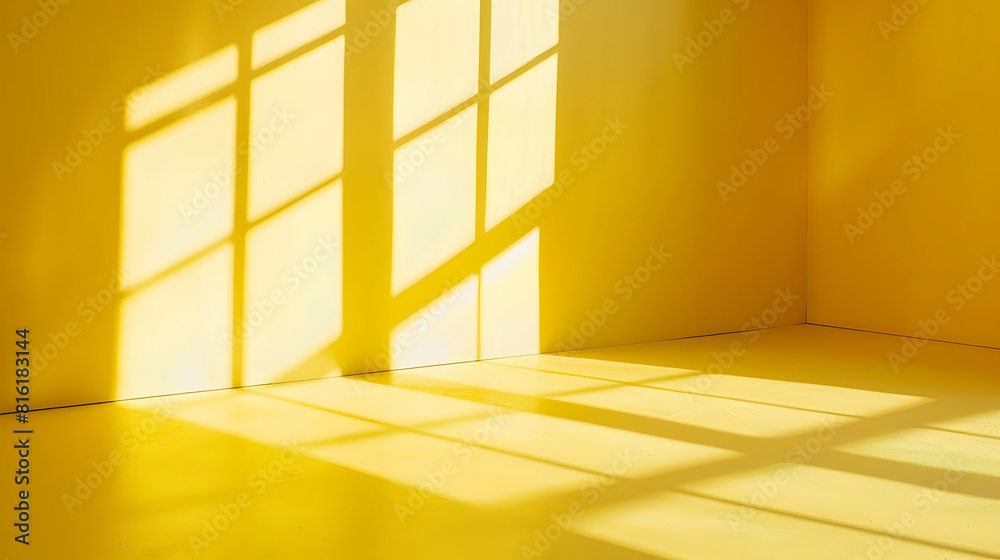 Obraz premium Empty yellow studio space with artistic windows shadow Minimalistic space concept : Generative AI