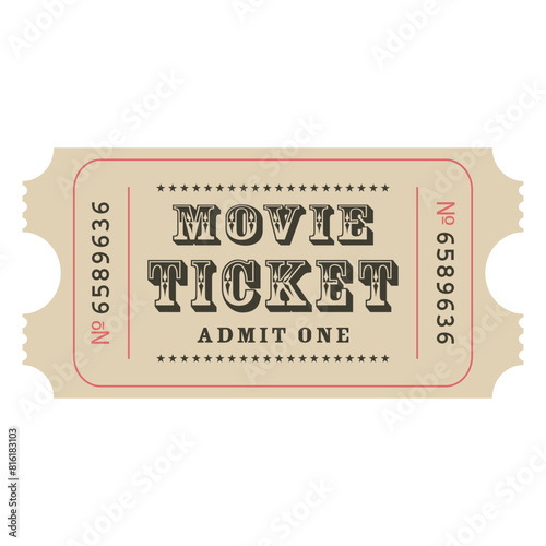 Retro movie ticket template. Admit one. Vector illustration