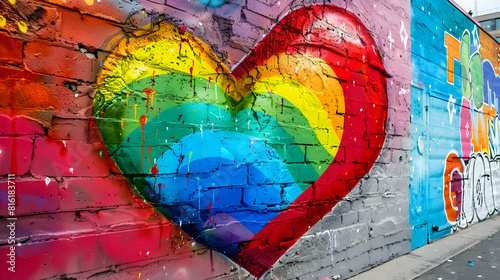 Abstract Rainbow Heart Paintings and Street Art