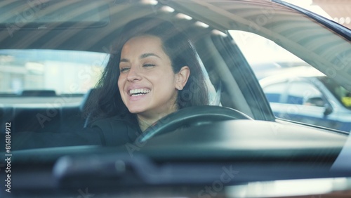 Female checking car before drive, happy person © Nataliya