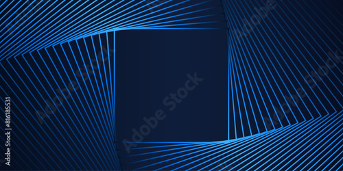 Abstract perspective futuristic background. Modern technology shiny neon blue geometrical line, rectangles frame overlay pattern isolated on dark blue background