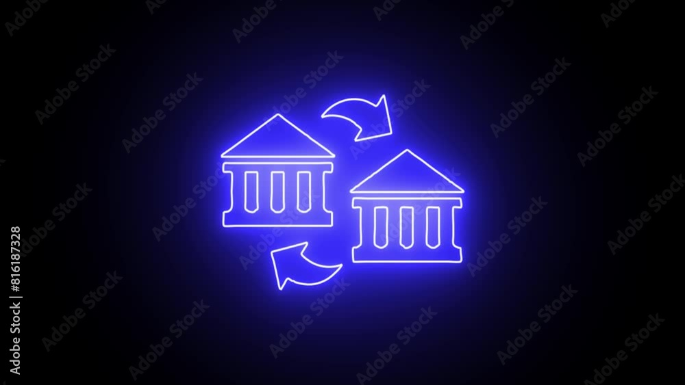Glowing Neon Bank Transfer Icon - Animated Linear Symbol, Isolated on Black, 4K Ultra HD Motion Graphic Animation Glowing Neon Bank Transfer Icon - Animated Linear Symbol, Isolated on Black, 4K Ultra HD Motion Graphic Animation