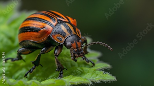 Close-Up of Colorado Potato Beetle on Green Leaf in Daylight © YURY YUTY