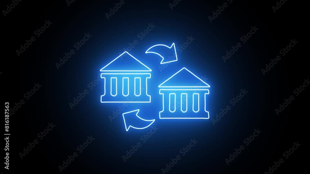 Glowing Neon Bank Transfer Icon - Animated Linear Symbol, Isolated on Black, 4K Ultra HD Motion Graphic Animation Glowing Neon Bank Transfer Icon - Animated Linear Symbol, Isolated on Black, 4K Ultra HD Motion Graphic Animation