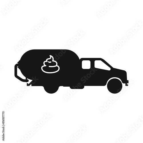 Sewer truck black icon vector. Cargo transportation logo. Pumping out cesspools with a sewer. Transport icon. Black car, truck vector. Vector illustration.