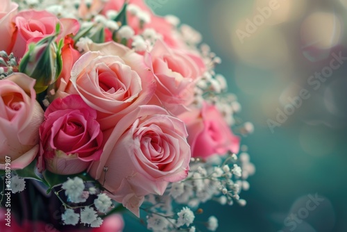 Flowers Wedding. Beautiful Rose Bouquet in Pink Floral Background