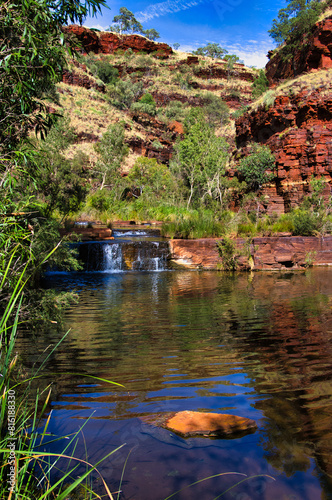 Small waterfall and quiet pool in the Dales Gorge, a lush oasis in the arid outback of Karijini National park, Hamersley Range, Western Australia
 photo