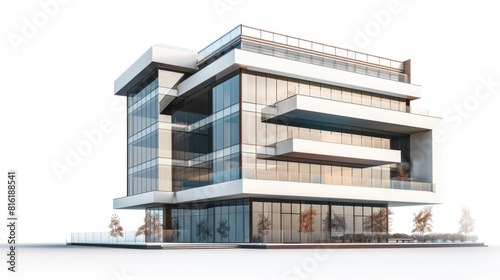 Office Building Isolated. Three-Dimensional Architecture of Business Center in City Landscape
