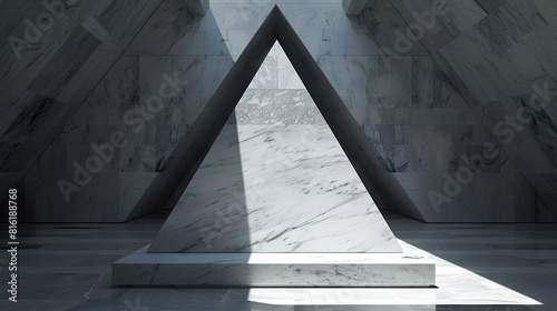 Marble plaza under the triangular pyrami : Generative AI photo