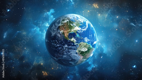 The Globe in Space with Blue Ocean and Continents. A Three-Dimensional Representation of Earth