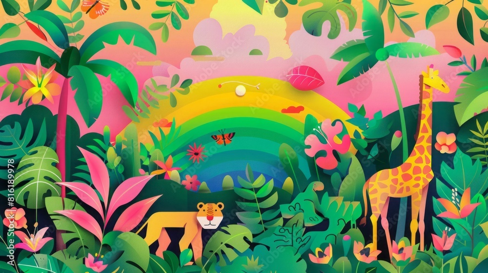 Obraz premium jungle field flat illustration.