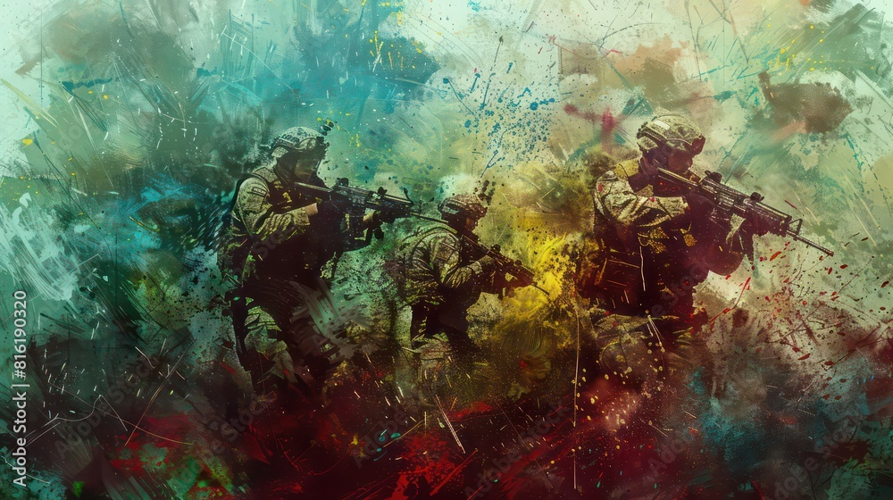 Obraz premium Abstract military art depicting resilience in dynamic colors