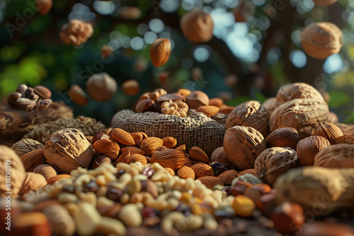 Assorted variety of nuts arranged in a captivating display, showcasing textures, shapes, and flavors