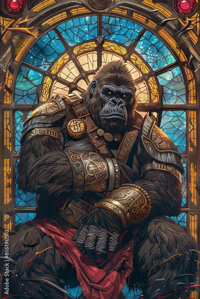 Obraz premium A gorilla is sitting in a stained glass window