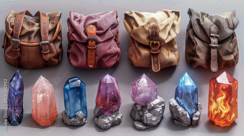 Among the fantasy game resources are magic crystals and adventure bags.