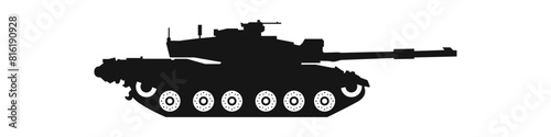 Tank black vector icon. Military vehicle. Battle tank. Military tracked tank. Army transport vector. Tank weapon gun. Vector illustration.