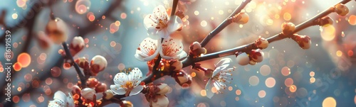 Blossoming apricot tree branches with copy space web banner. spring time concept © Ibad
