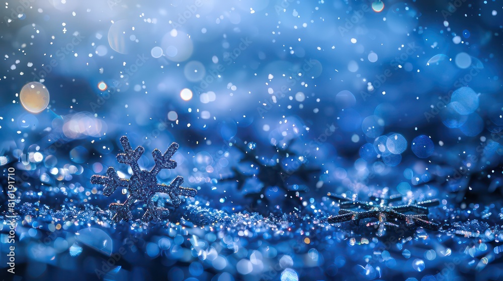 Blue Christmas background with snowflakes, copy space