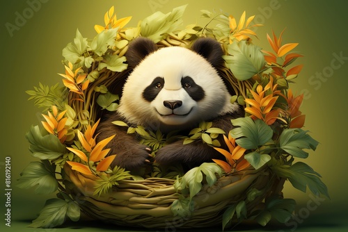 Panda flat design side view nap time theme 3D render Analogous Color Scheme