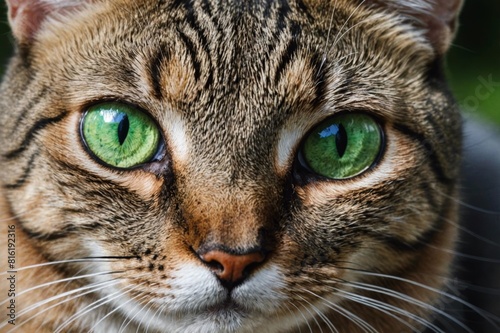 A cat with green eyes close-up
