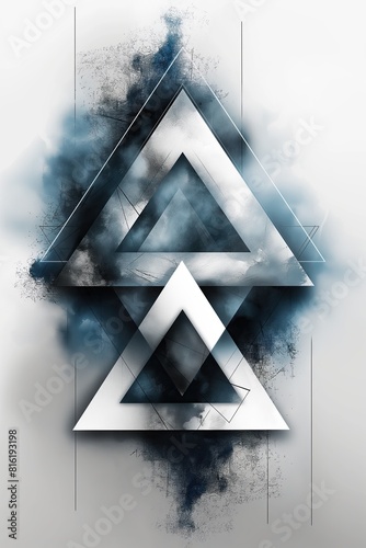 White and blue abstract background with a prominent triangle shape in the center, creating a dynamic and geometric composition