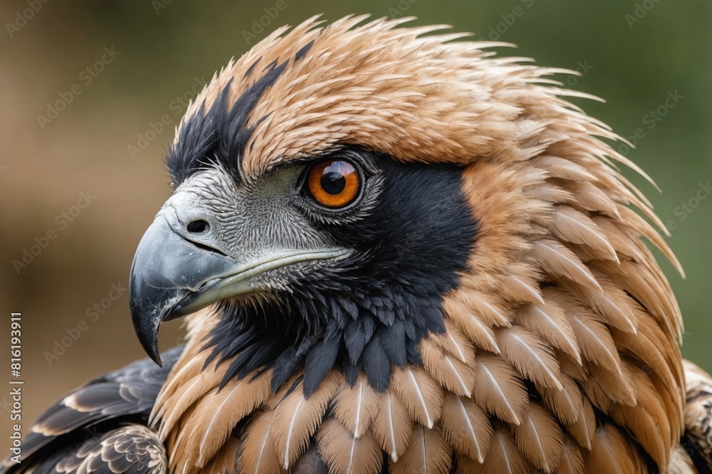 Fototapeta premium Bearded Vulture, gypaetus barbatus, Portrait of Adult, Very Close-up of Eye