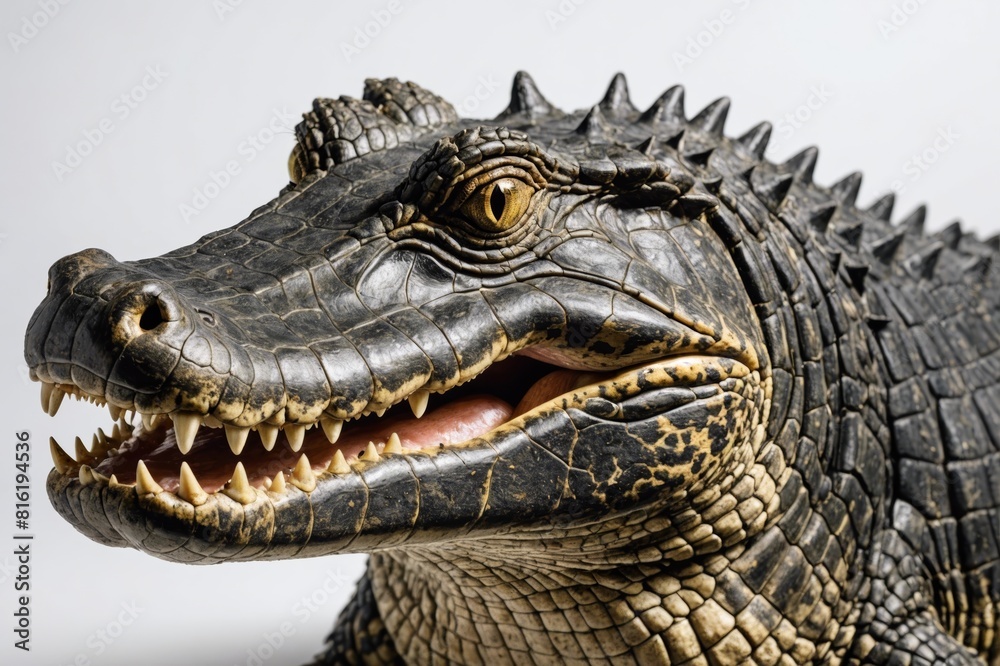 Fototapeta premium Head shot of a Nile crocodile, Crocodylus niloticus, isolated on white