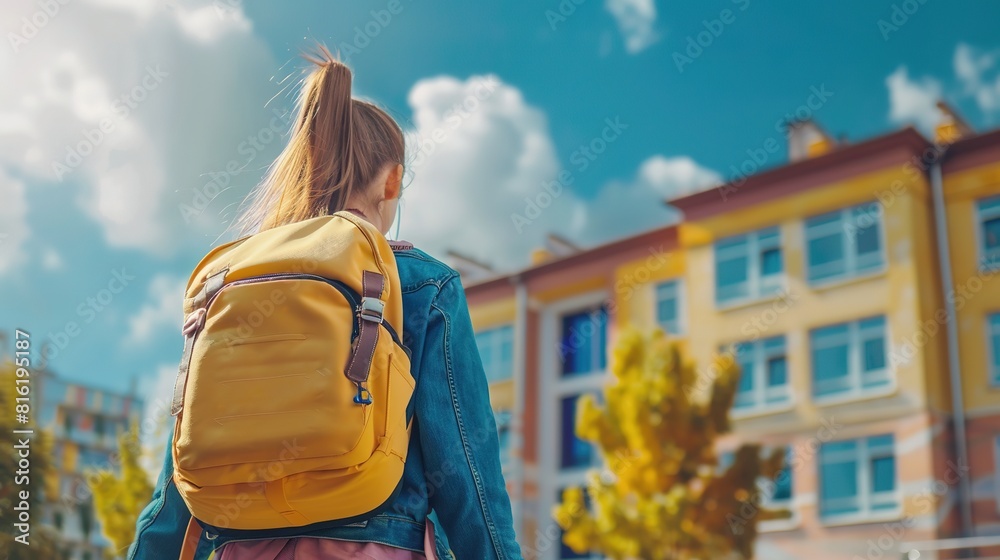 Teenager Going to Class in School Courtyard