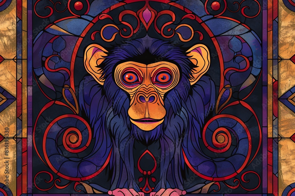 A colorful painting of a monkey with a blue face A colorful painting of a monkey with a blue face
