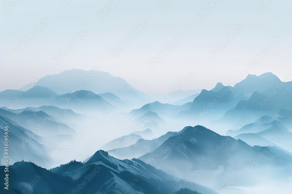 Majestic mountains shrouded in swirling fog, creating an enchanting and mysterious atmosphere