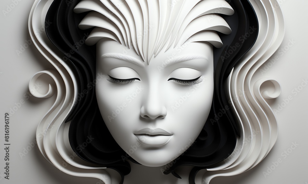 Portrait flat design top view abstract faces theme 3D render Black and white Portrait flat design top view abstract faces theme 3D render Black and white